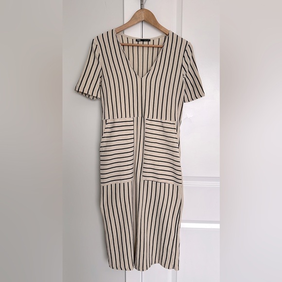 Zara Cream Striped Dress - Picture 2 of 5